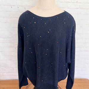 NWT NIC + ZOE Falling Stars Sweater Top in Navy with Off White & Amber Stones